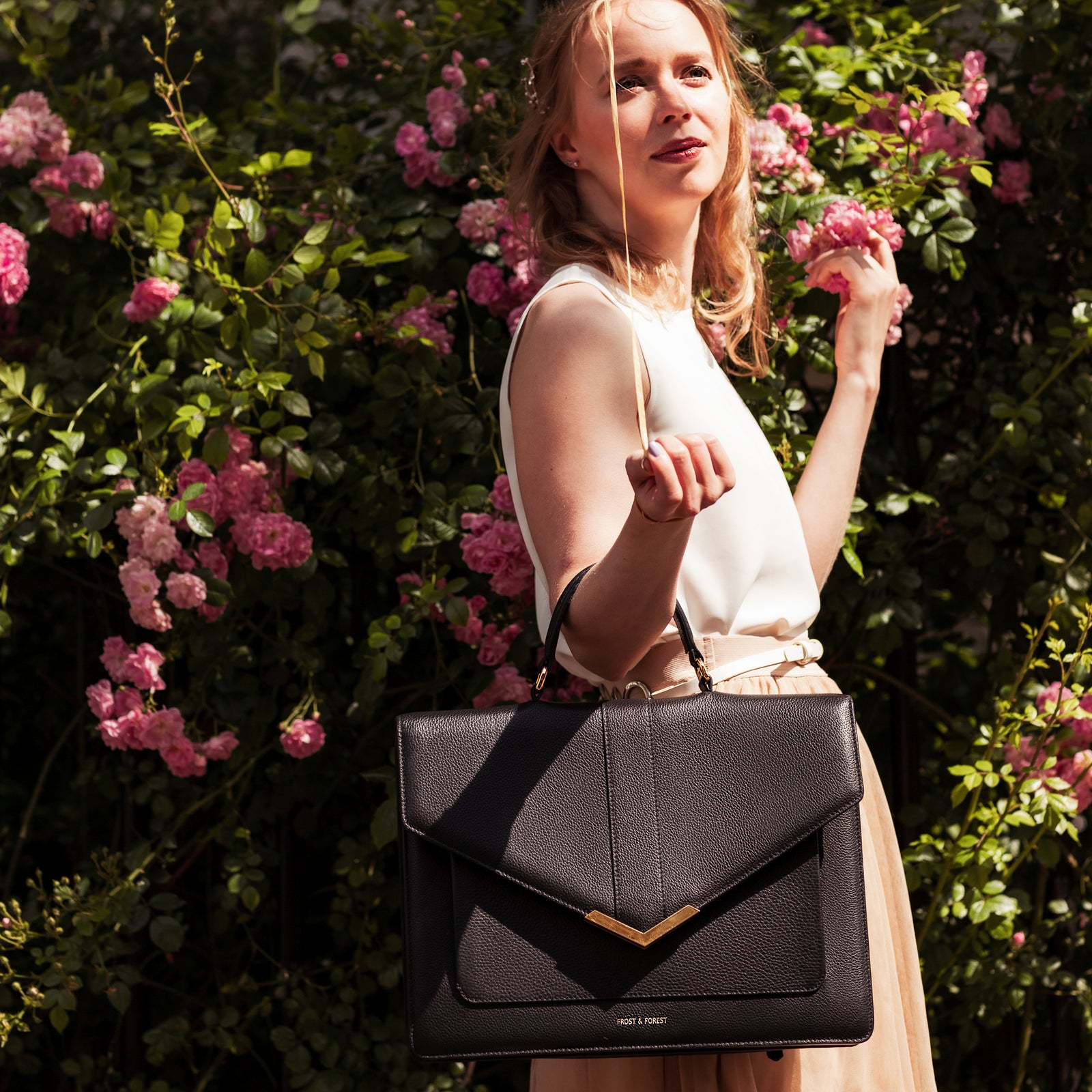 Crossbody Laptop Bag Gold And Black Leather Computer Bag For Women Frost Forest